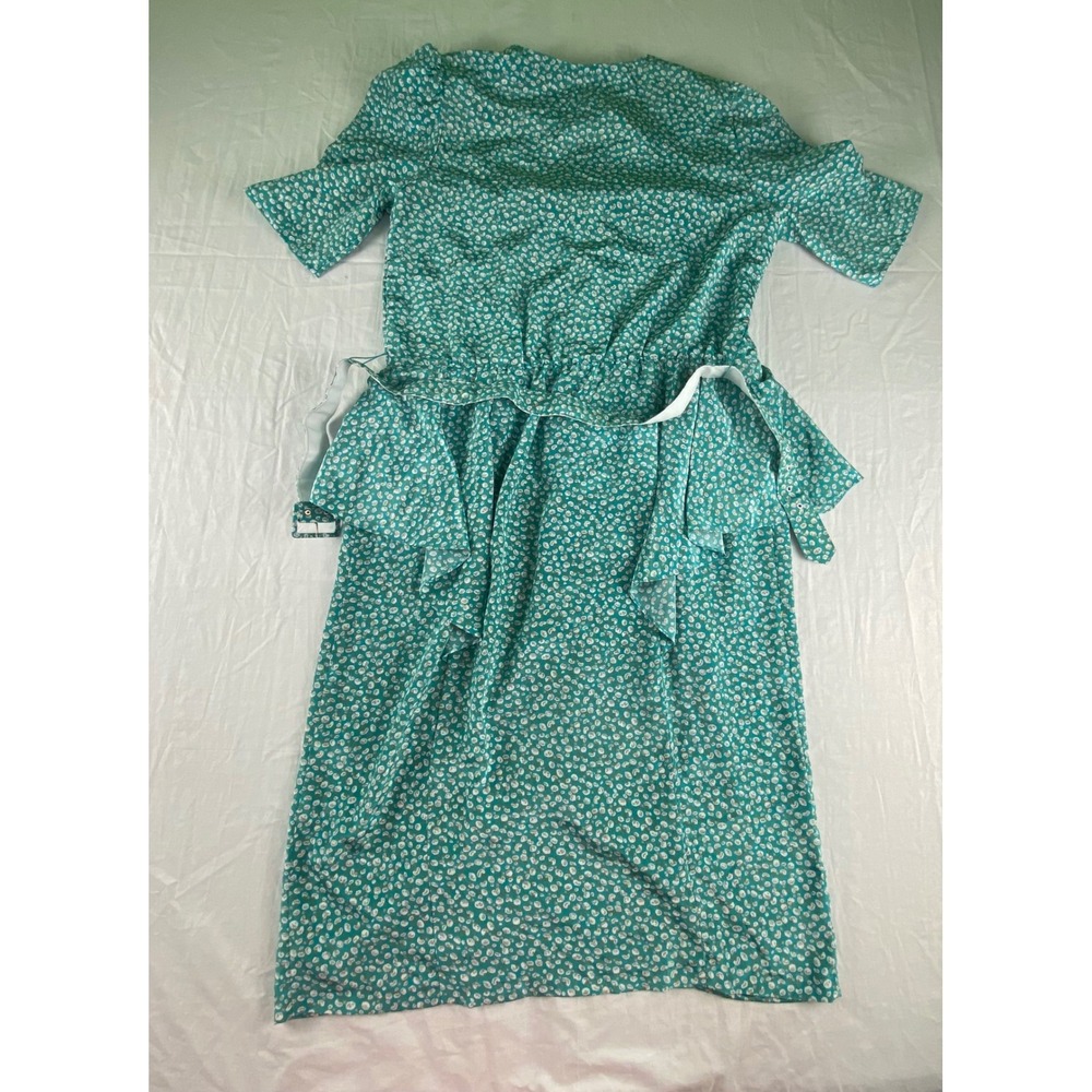 Whispers Vintage Teal Floral Peplum Button Front Midi Dress Plus Size 16W Belted